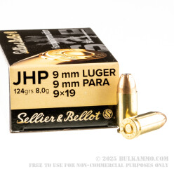 50 Rounds of 9mm Ammo by Sellier & Bellot - 124gr JHP