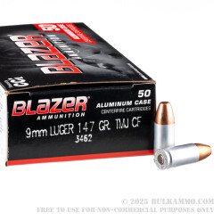 1000 Rounds of 9mm Ammo by Blazer Clean-Fire - 147gr TMJ