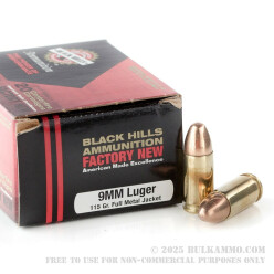 20 Rounds of 9mm Ammo by Black Hills Ammunition - 115gr FMJ