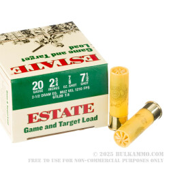 25 Rounds of 20ga Ammo by Estate Cartridge - 7/8 ounce #7 1/2 shot