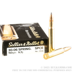 20 Rounds of 30-06 Springfield Ammo by Sellier & Bellot - 150gr SPCE