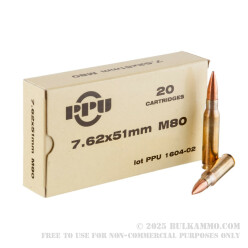 20 Rounds of 7.62x51mm Ammo by Prvi Partizan - 145gr FMJ
