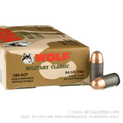 1000 Rounds of .380 ACP Ammo by Wolf - 94gr FMJ