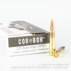 20 Rounds of .223 Ammo by Corbon - 69gr Hollow Point Boat Tail
