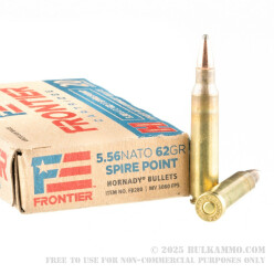 20 Rounds of 5.56x45 Ammo by Hornady Frontier - 62gr SP