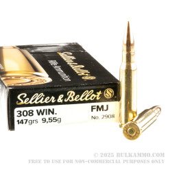 20 Rounds of .308 Win Ammo by Sellier & Bellot - 147gr FMJ