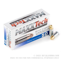 50 Rounds of 9mm Ammo by MaxxTech - 115gr FMJ