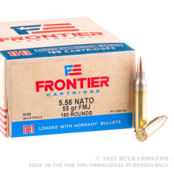 1200 Rounds of 5.56x45 Ammo by Hornady Frontier - 55gr FMJ M193