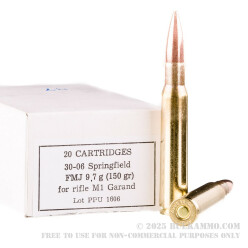 20 Rounds of 30-06 Springfield Ammo (M1 Garand) by Prvi Partizan - 150gr FMJ