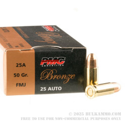 1000 Rounds of .25 ACP Ammo by PMC - 50gr FMJ