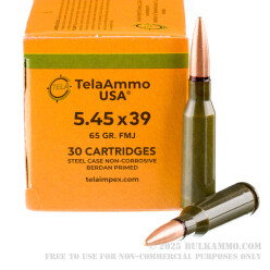 750 Rounds of 5.45x39 Ammo by Tela Impex - 65gr FMJ