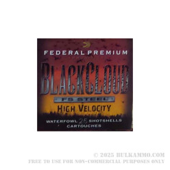 250 Rounds of 12ga 3" Ammo by Federal Black Cloud FS Steel High Velocity - 1 1/8 ounce #4 shot