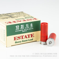 25 Rounds of 12ga Ammo by Estate Heavy game Load - 2-3/4" 1 1/4 ounce #6 shot