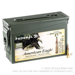 420 Rounds of 5.56x45 Ammo by Federal American Eagle in Ammo Can - 62gr FMJBT XM855