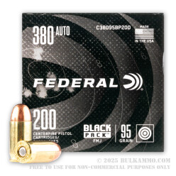 200 Rounds of .380 ACP Ammo by Federal Black Pack - 95gr FMJ