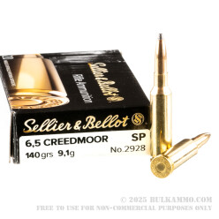 20 Rounds of 6.5mm Creedmoor Ammo by Sellier & Bellot - 140gr SP