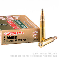 200 Rounds of 5.56x45 Ammo by Winchester Super Clean NT - 55gr JSP