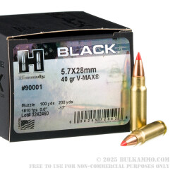 25 Rounds of 5.7x28mm Ammo by Hornady BLACK - 40gr V-MAX