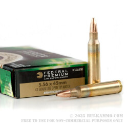 20 Rounds of 5.56x45 Ammo by Federal Premium Ballisticlean - 43 Grain OTM