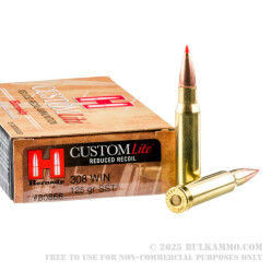 20 Rounds of .308 Win Ammo by Hornady Custom Lite - 125gr SST