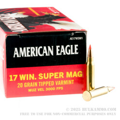 500 Rounds of .17 WSM Ammo by Federal American Eagle - 20gr Polymer Tipped