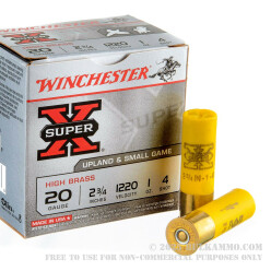 250 Rounds of 20ga Ammo by Winchester Super-X - 1 ounce #4 shot