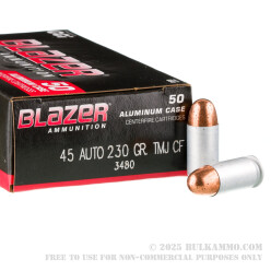 50 Rounds of .45 ACP Ammo by CCI - 230gr TMJ Cleanfire