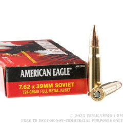 20 Rounds of 7.62x39mm Ammo by Federal - 124gr FMJ