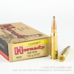 20 Rounds of .308 Win Ammo by Hornady - 150gr SPBT