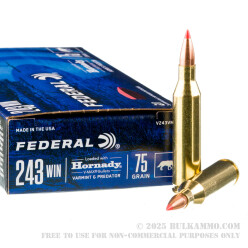 20 Rounds of .243 Win Ammo by Federal Varmint & Predator - 75gr V-MAX