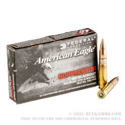 20 Rounds of .300 AAC Blackout Ammo by Federal American Eagle - 220gr OTM