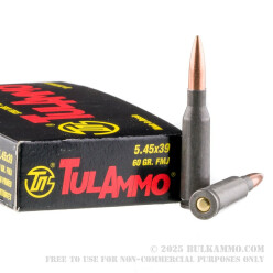 20 Rounds of 5.45x39mm Ammo by Tula - 60gr FMJ