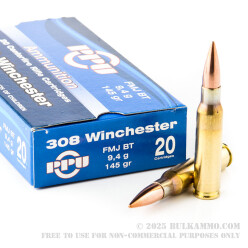 20 Rounds of .308 Win Ammo by Prvi Partizan - 145gr FMJBT