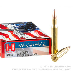 20 Rounds of .270 Win Ammo by Hornady American Whitetail - 130gr SP