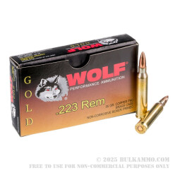 20 Rounds of .223 Ammo by Wolf Gold - 55gr FMJ