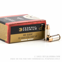 20 Rounds of .40 S&W Ammo by Federal - 180gr JHP Hydra Shok