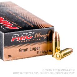 50 Rounds of 9mm Ammo by PMC - 115gr FMJ