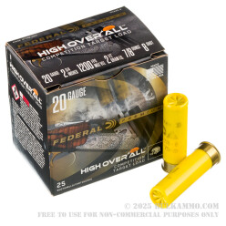 25 Rounds of 20ga Ammo by Federal High Over All - 7/8 ounce #8 shot