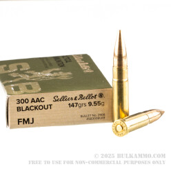 20 Rounds of .300 AAC Blackout Ammo by Sellier & Bellot - 147gr FMJ