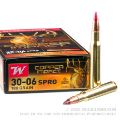 20 Rounds of 30-06 Springfield Ammo by Winchester Copper Impact - 180gr Copper Extreme Point