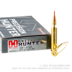 20 Rounds of .338 Lapua Ammo by Hornady Precision Hunter - 270gr ELD-X