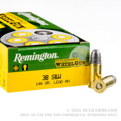 500 Rounds of .38 S&W Ammo by Remington Performance WheelGun - 146gr LRN