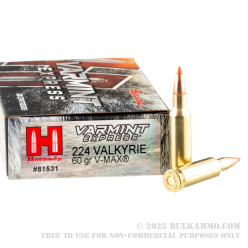 200 Rounds of .224 Valkyrie Ammo by Hornady Varmint Express - 60gr GMX