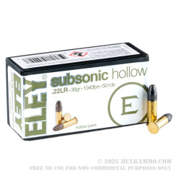 50 Rounds of .22 LR Ammo by Eley Subsonic - 38gr HP