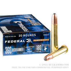 20 Rounds of .360 Buckhammer Ammo by Federal Power-Shok - 180gr JSP