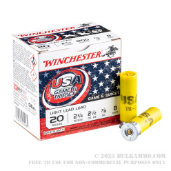 250 Rounds of 20ga Ammo by Winchester USA Game & Target - 7/8 ounce #8 shot