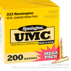 200 Rounds of .223 Ammo by Remington UMC - 45gr JHP