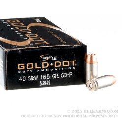 50 Rounds of 40 S&W Ammo by Speer LE Gold Dot - 165gr JHP