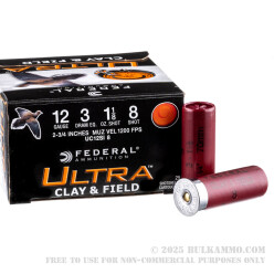 250 Rounds of 12ga Ammo by Federal Ultra Clay & Field - 1 1/8 ounce #8 shot