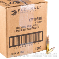 1000 Rounds of 5.56x45 XM193 Ammo by Federal - 55gr FMJBT